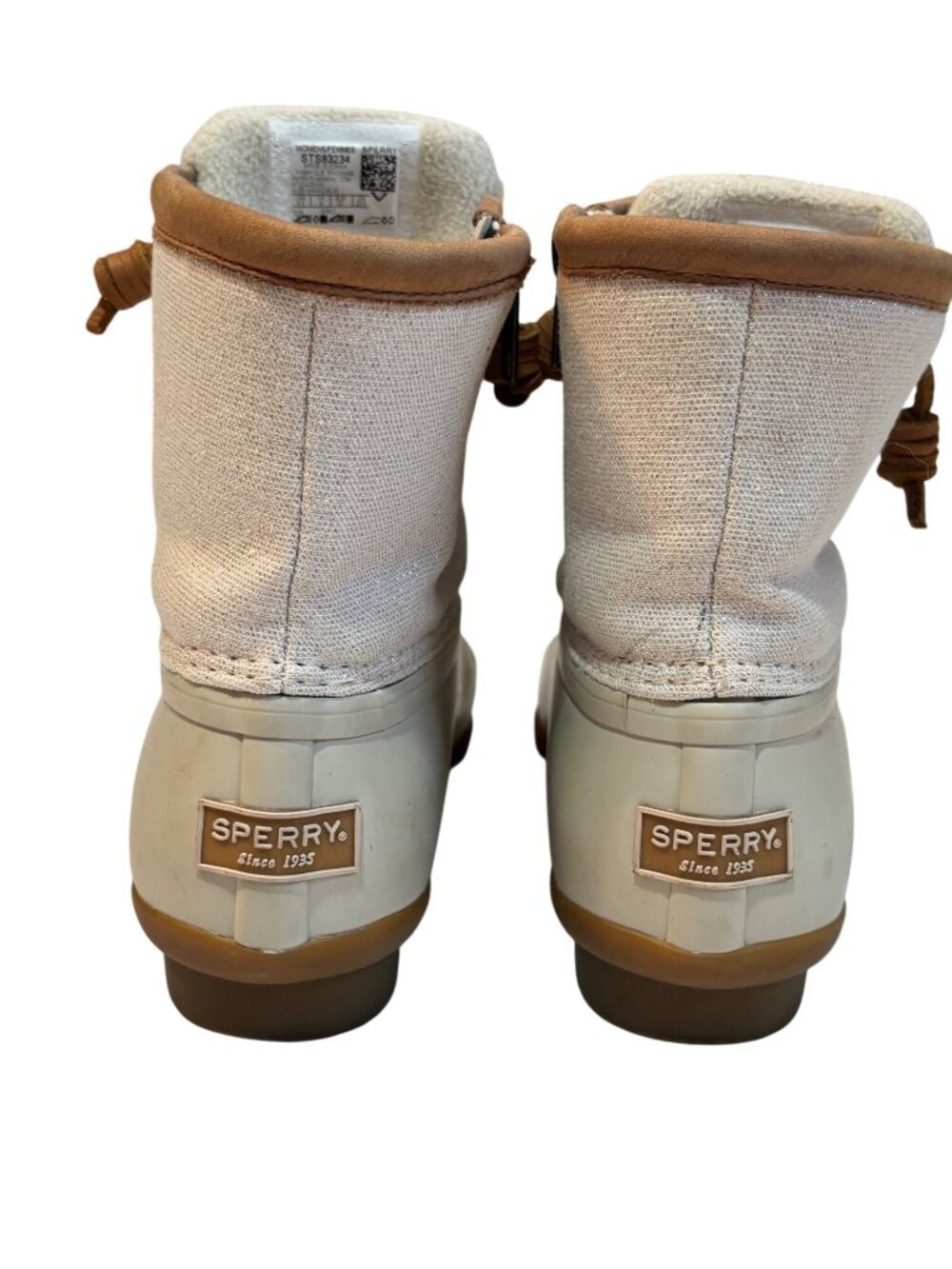 Sperry Womens  Duck Boots Size 6.5 Beige & Tan Waterproof Rubber Sole & Canvas U - Picture 5 of 10
